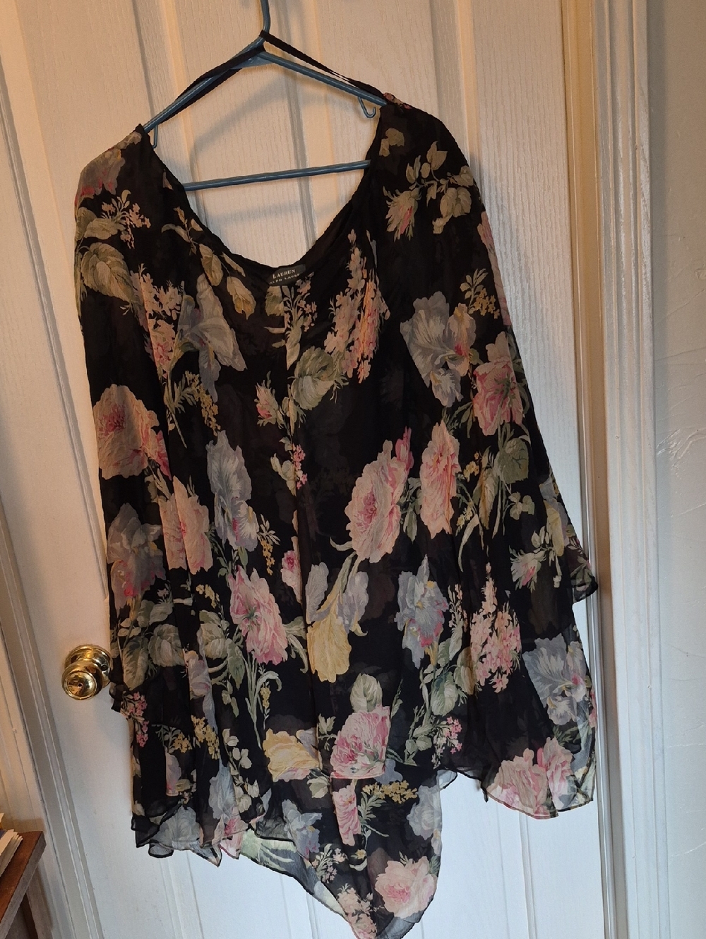 Ralph Lauren Black Floral Sheer Tunic